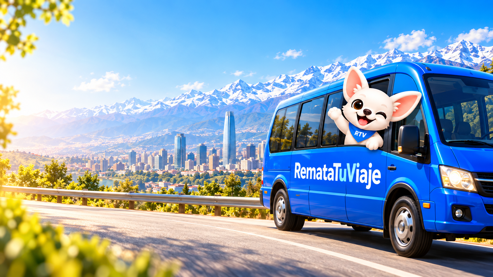 Paisaje de Chile con la cordillera y una van de RemataTuViaje
